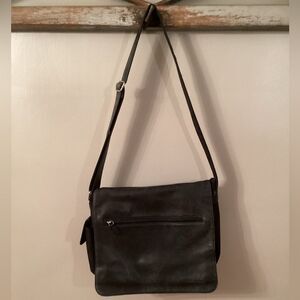 FOSSIL BLACK LONG LIVE VINTAGE LEATHER WORK OFFICE BAG CROSSBODY MESSENGER
